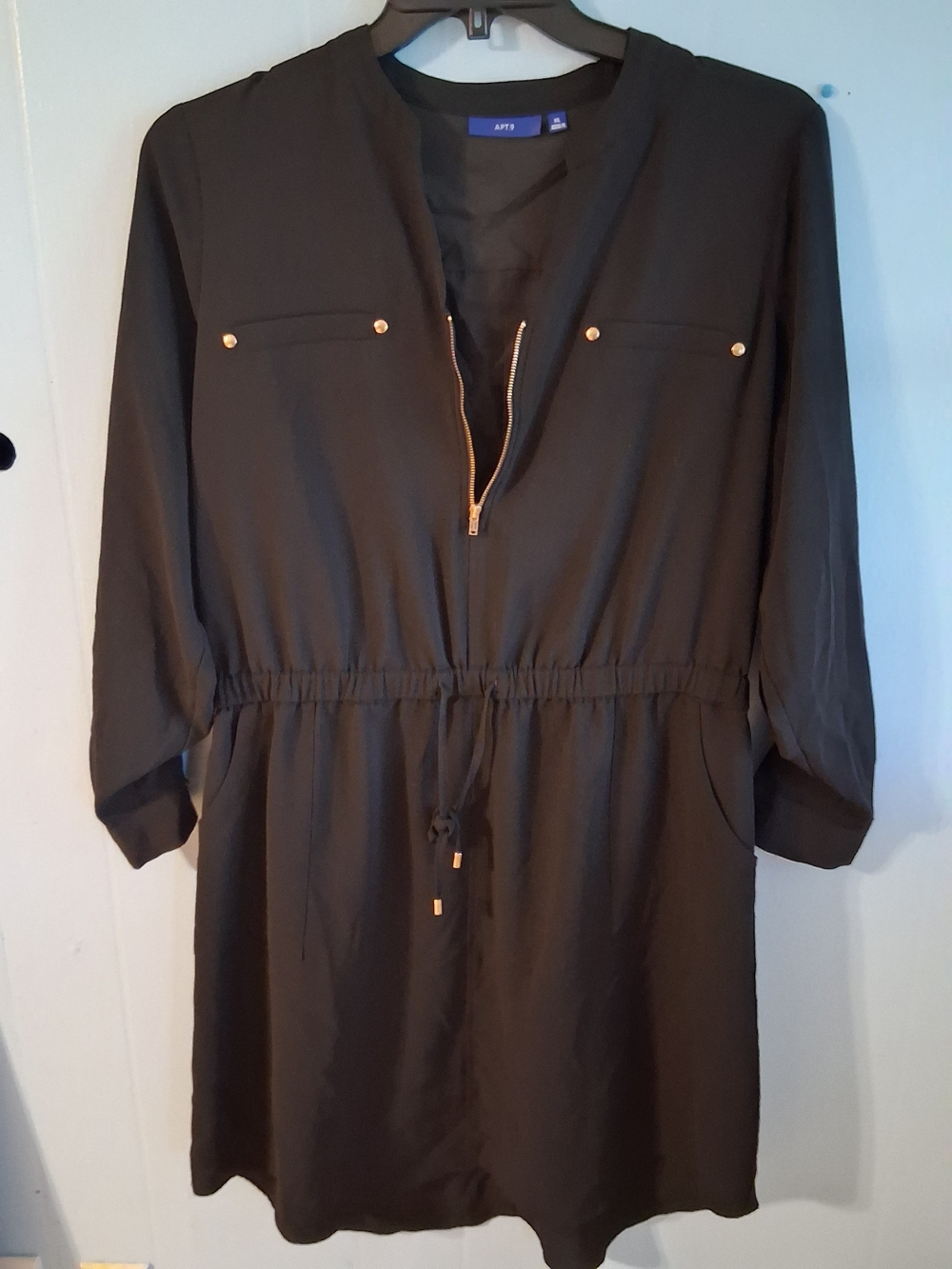 Apt. 9 Black Drawstring Waist Shirt Dress with Zip